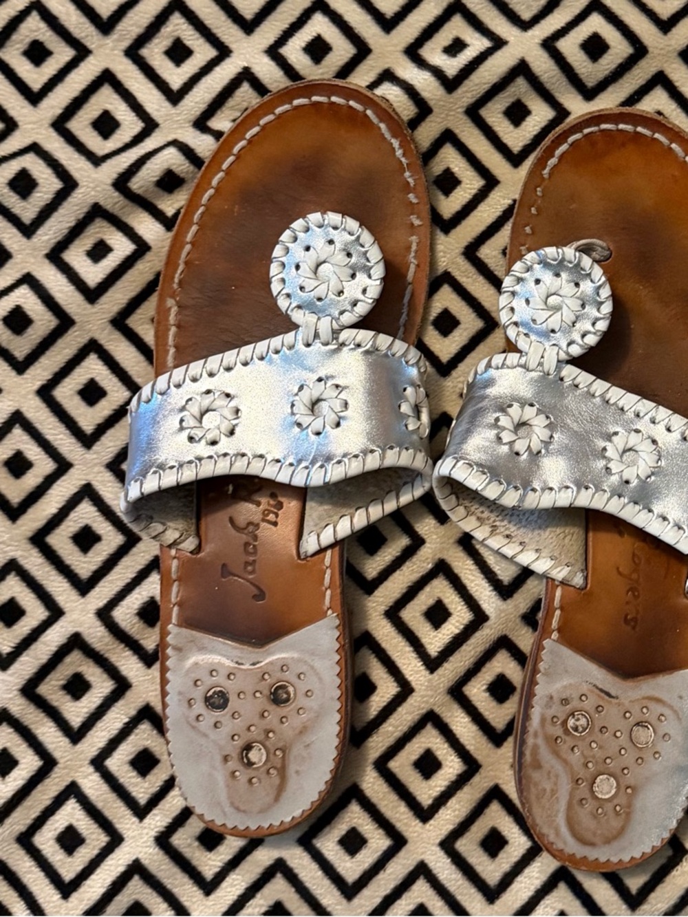 Jack Rogers Silver Leather Navajo Sandals